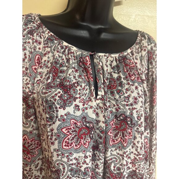 Chaps Womens 2X Paisley Boho Blouse With Long Sleeves & Scoop Neck White/Red - Picture 6 of 9